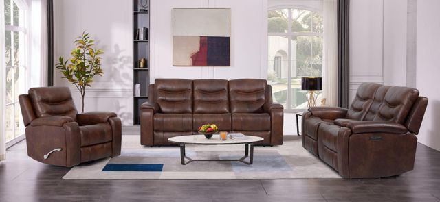 CHEERS Sherman Brazil Cognac Light Brown Dual Power Console Loveseat-1
