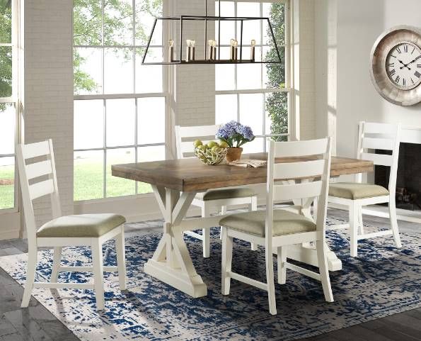 Elements International Park Creek 5-Piece Cottage White/Natural Rectangular Dining Set-1