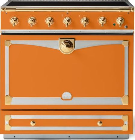 La Cornue CornuFé 90 Albertine 36" Quintessential Orange Pro Style Induction Range with Polished Brass Trim-0