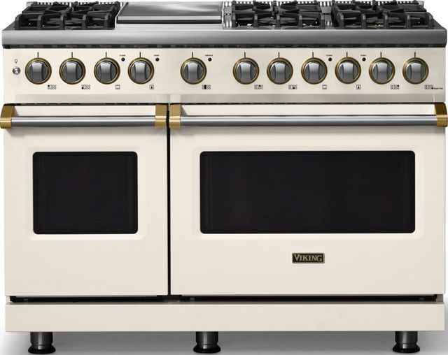 Viking® 5 Series 48" Pure White Pro Style Dual Fuel (NG) Range with Brushed Brass Trim-0