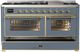 Ilve® Majestic III 60" Blue Gray Pro Style Dual Fuel Natural Gas Range with Triple Glass Door and Brass Trim-1