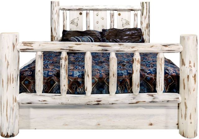 Montana Woodworks® Montana Collection Ready to Finish Twin Storage Bed with Laser Engraved Wolf Design-1