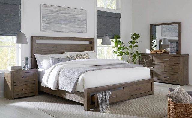 aspenhome® Modern Loft Greystone King Low Profile Panel Storage Bed-1