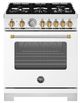 Bertazzoni Master Series 30" Fingerprint Resistant Bianco Matt Pro Style Dual Fuel Range with Gold Accents-0