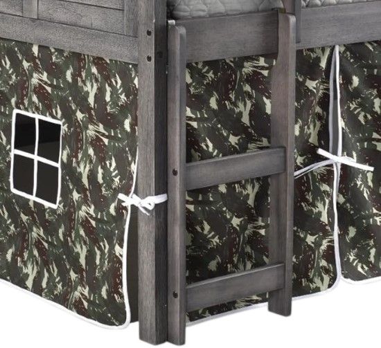 Donco Kids Louver Green Camo/Antique Gray Youth Twin Loft Bed with Tent Kit-2