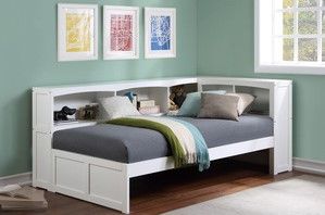 Mazin Furniture Galen White Twin Youth Bookcase Corner Bed-2