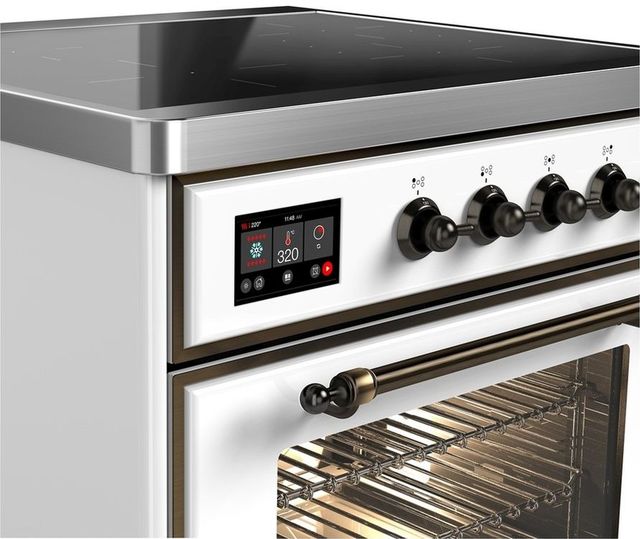 Ilve® Majestic III 30" White Pro Style Induction Range with Triple Glass Door and Burnished Trim-1