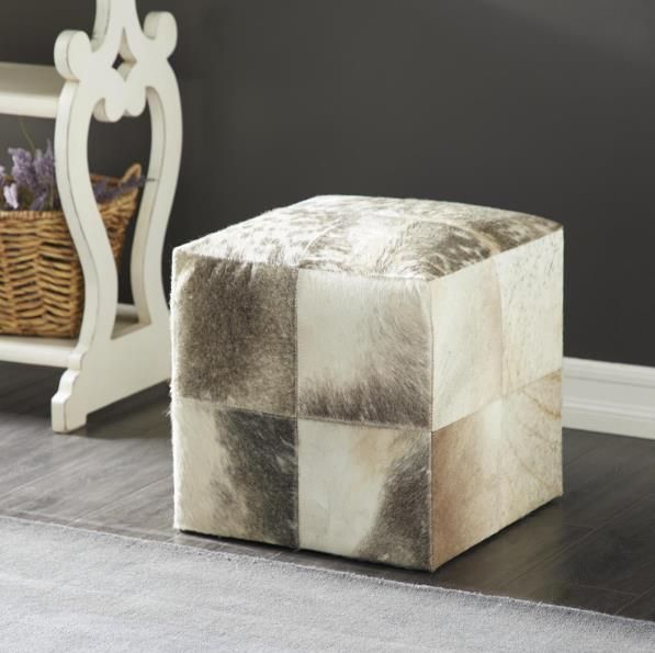 Deco Marche U Select Beige/Gray Patchwork Ottoman-4