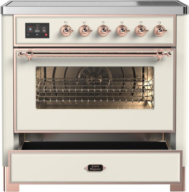 Ilve® Majestic III 36" Antique White Pro Style Induction Range with Triple Glass Door and Copper Trim-3