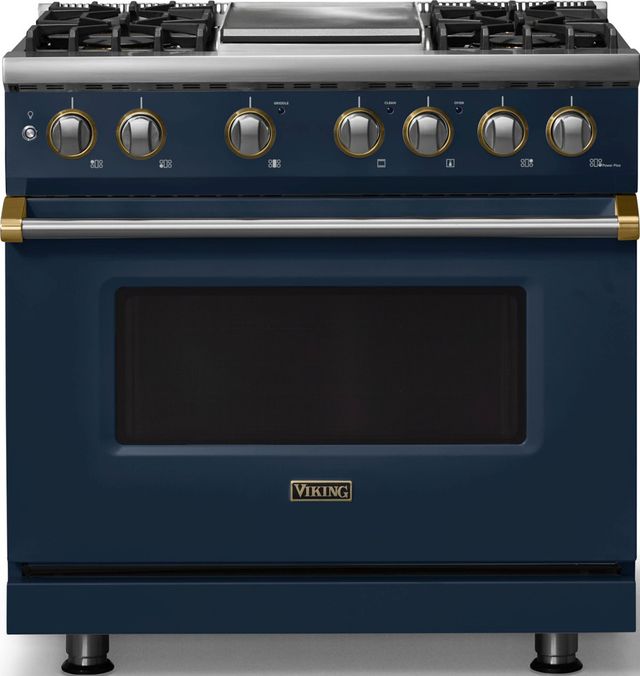 Viking® 5 Series 36" Slate Blue Pro Style Dual Fuel (NG) Range with Brushed Brass Trim-0