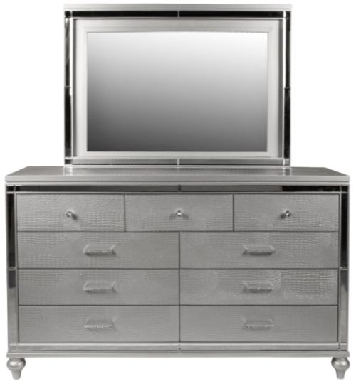 New Classic® Home Furnishings Valentino 5-Piece Silver Queen Upholstered Bedroom Set with Two Nightstands-3