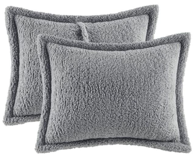 Olliix by Intelligent Design Arlow Grey/Ivory King Color Block Overfilled Sherpa Comforter Set-2