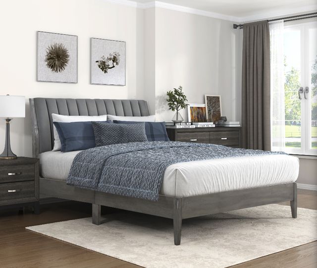 Homelegance® Dade Gray Eastern King Upholstered Panel Bed-1