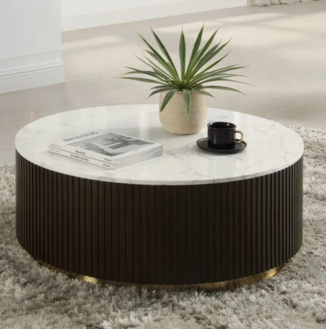 ACME Furniture Clayten White Coffee Table with Espresso Base-1