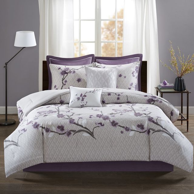 Olliix by Madison Park 8 Piece Purple King Holly Cotton Comforter Set-0