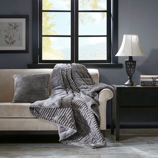 Olliix by Premier Comfort Parker Grey Corduroy Plush Down Alternative Throw-2