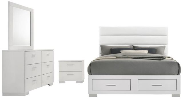 Coaster® Felicity 4-Piece White High Gloss Queen Bedroom Set -0