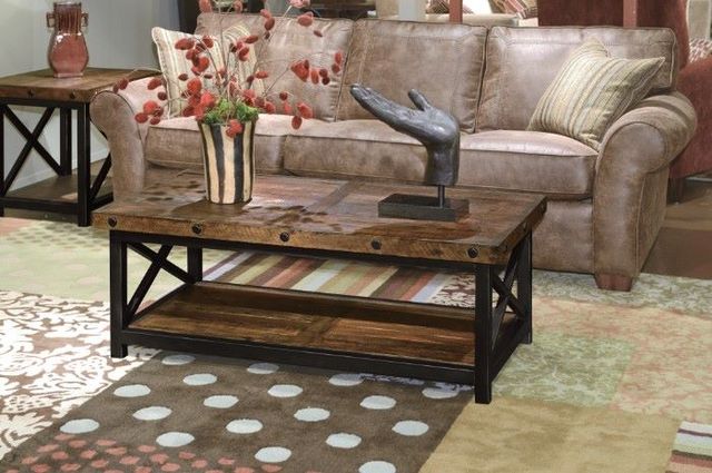 Flexsteel® Carpenter Brown Rectangular Coffee Table with Black Metal Frame-1