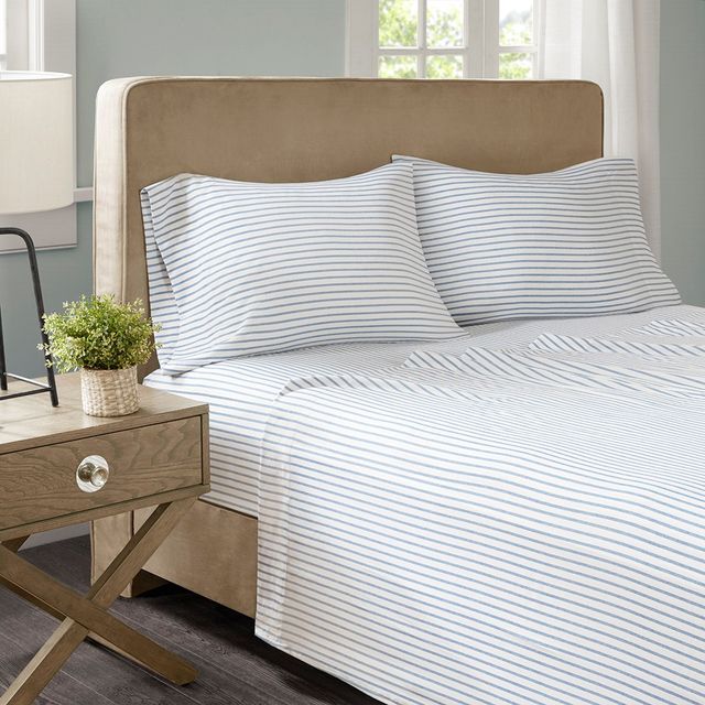 Olliix by Madison Park Essentials Blue Stripe Full Chambray Sheet Set-3