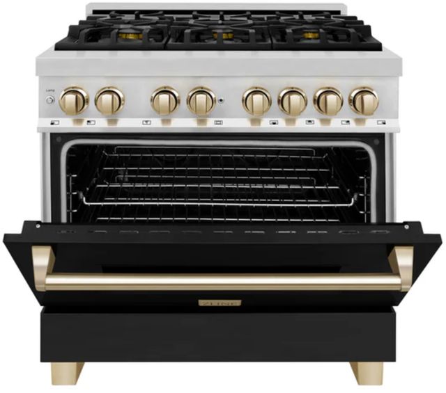 ZLINE Autograph Edition 36" Stainless Steel Pro Style Dual Fuel Range with Black Matte Door-3