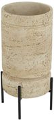 A & B Home Black/Cream Cylindrical Cement Planter with Iron Stand-2