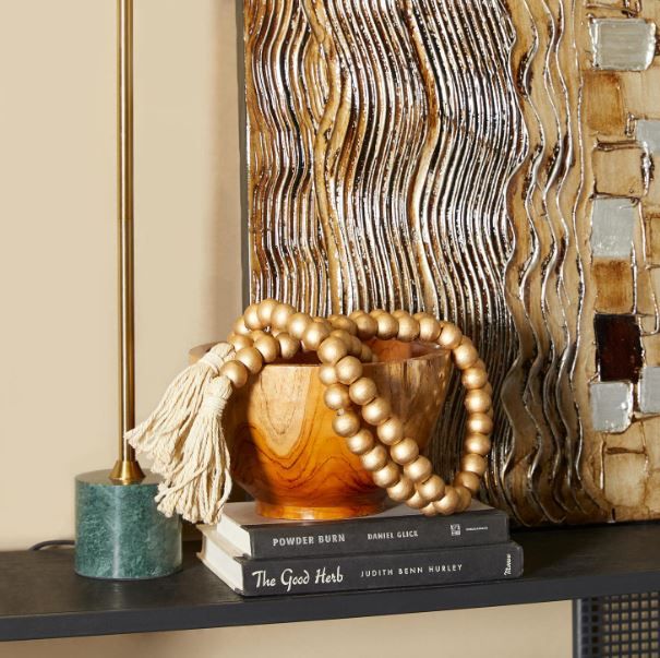 Deco Marche Gold Metallic Long Carved Beaded Garland with Tassel-4