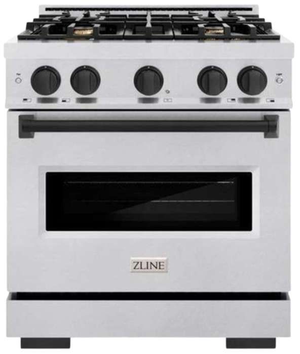 ZLINE Classic Autograph Edition 30" Satin Stainless Steel Pro Style Gas and Matte Black Accents-0