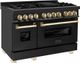 ZLINE Autograph Edition Legacy 48" Black Stainless Steel Pro-Style Dual Fuel Range with Two Electric Ovens and Polished Gold Accents-3