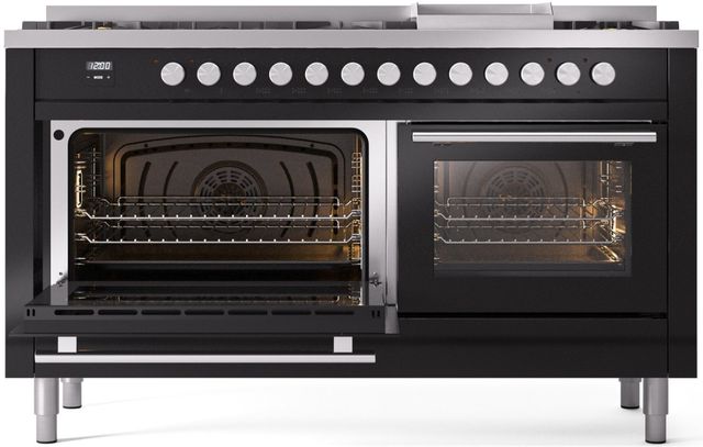 Ilve® Professional Plus II 60" Glossy Black Pro Style Dual Fuel Range-1