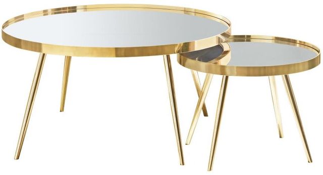 Coaster® Kaelyn 4-Piece Mirrored Top Occasional Table with Gold Base Set-2