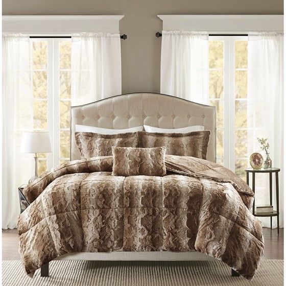 Olliix by Madison Park Zuri Tan King Faux Fur Comforter Set-0
