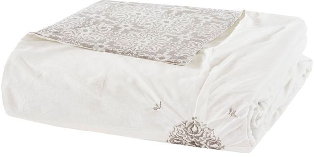Olliix by Madison Park 4 Piece Ivory King/California King Malia Embroidered Cotton Reversible Duvet Cover Set-1