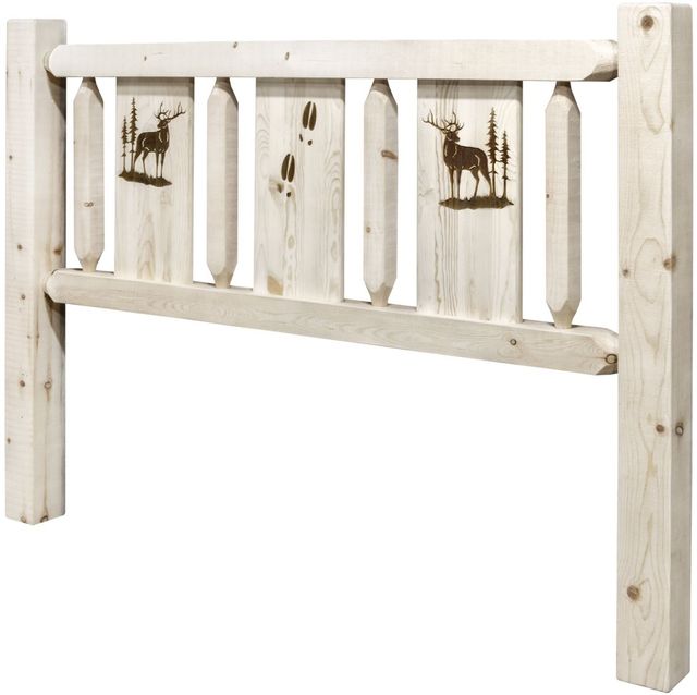 Montana Woodworks® Homestead Clear Lacquer California King Headboard with Laser Engraved Elk Design-2