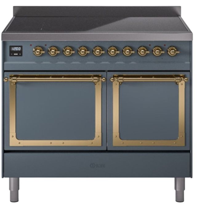 Ilve® Nostalgie II Noblesse 40'' Blue Gray Pro Style Induction Range with Brass Trim-0