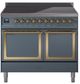 Ilve® Nostalgie II Noblesse 40'' Blue Gray Pro Style Induction Range with Brass Trim-0