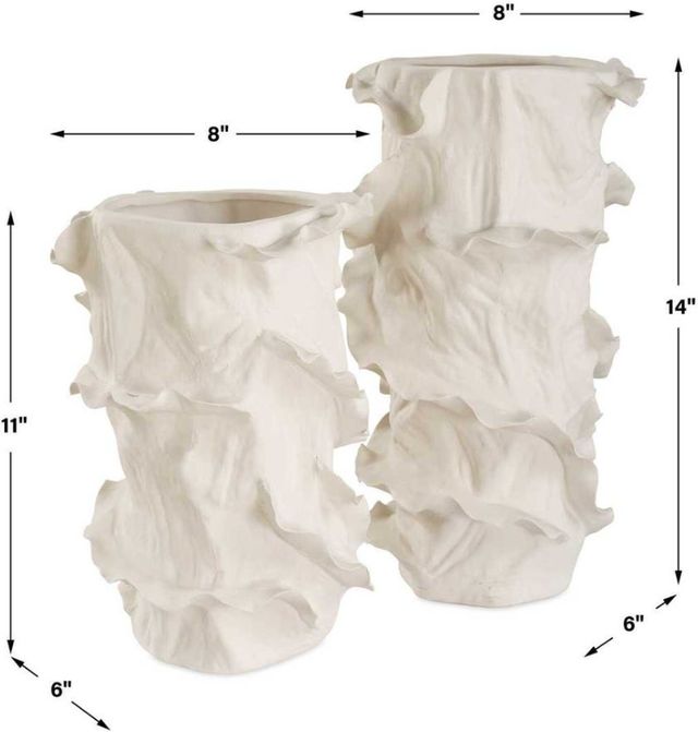Uttermost® Ripple Crest 2-Piece White Vase Set-2