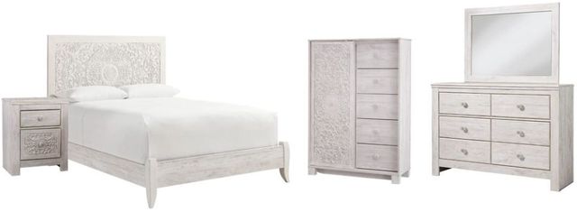 Signature Design by Ashley® Paxberry 5-Piece Whitewash Queen Panel Bed Set-0