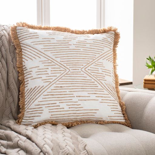 Surya Jahari Tan 22"x22" Toss Pillow with Down Insert-2