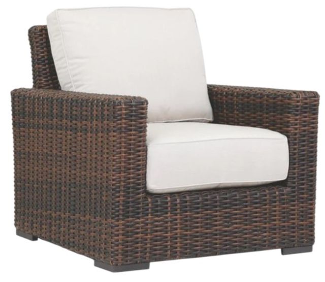 Sunset West Montecito Cognac Resin Wicker Outdoor Club Chair with Canvas Flax Cushion-0