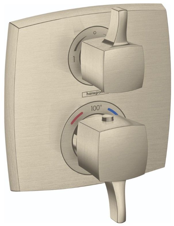 Hansgrohe Ecostat Brushed Nickel Classic Thermostatic Trim with Volume Control and Square Diverter-0