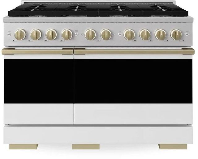 ZLINE Marino 48" Stainless Steel Pro Style Gas Range with White Matte Door and Champagne Bronze Accents-0