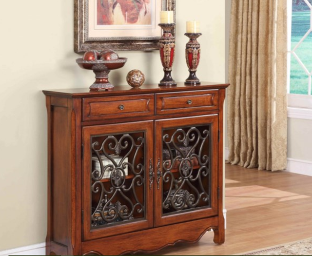Powell® Light Cherry Scroll Console-1