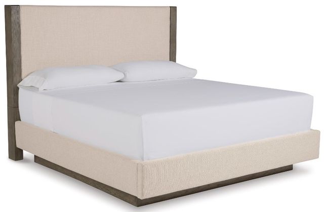 Benchcraft® Anibecca 6-Piece Weathered Gray Queen Upholstered Panel Bed Set-1