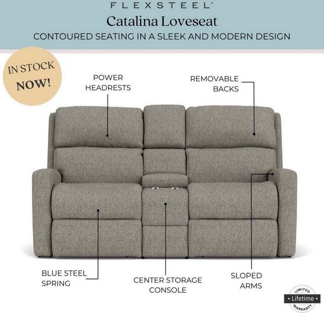 Flexsteel® Catalina Silver Slate Reclining Loveseat-3