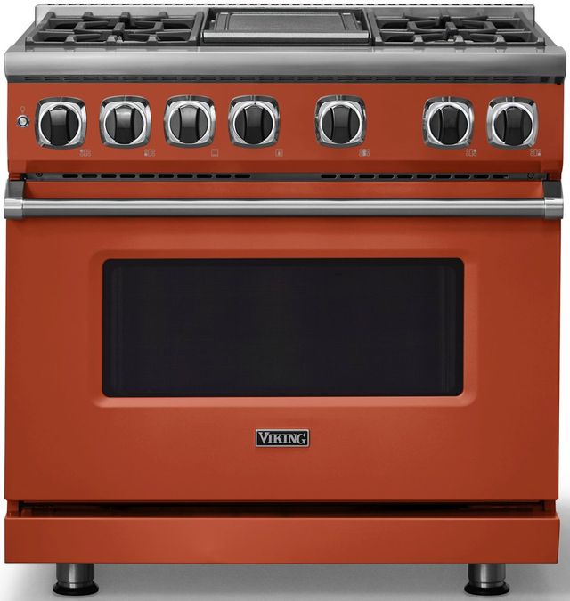 Viking® 7 Series 36" Spiced Cider Pro Style Dual Fuel Range With Griddle-2