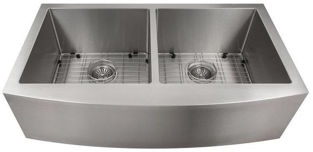 ZLINE Niseko 36" Satin Stainless Steel Farmhouse Apron Mount Double Bowl Kitchen Sink with Bottom Grid-0