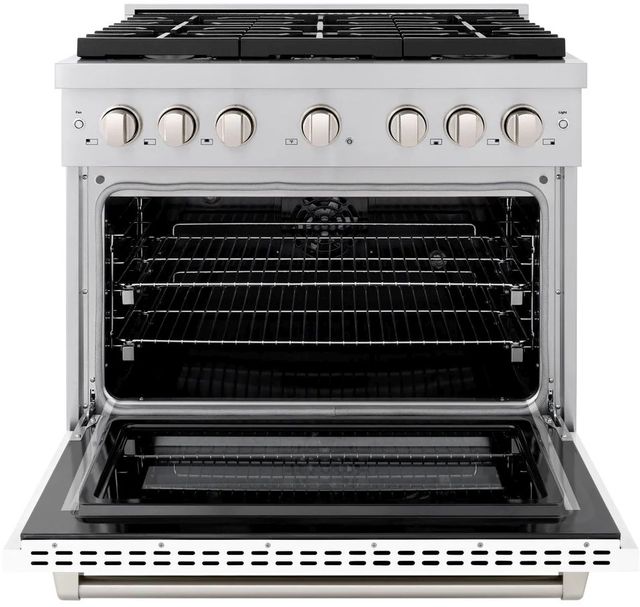 ZLINE Paramount 36" Stainless Steel Pro Style Dual Fuel Range with White Matte Door-1