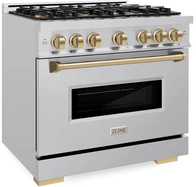 ZLINE Autograph Edition 36". 5.2 cu. ft. Dual Fuel Range with 6 Burner DuoPro™ Cooktop and Electric Convection Oven in Stainless Steel and Champagne Bronze Accents -2