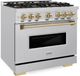 ZLINE Autograph Edition 36". 5.2 cu. ft. Dual Fuel Range with 6 Burner DuoPro™ Cooktop and Electric Convection Oven in Stainless Steel and Champagne Bronze Accents -2