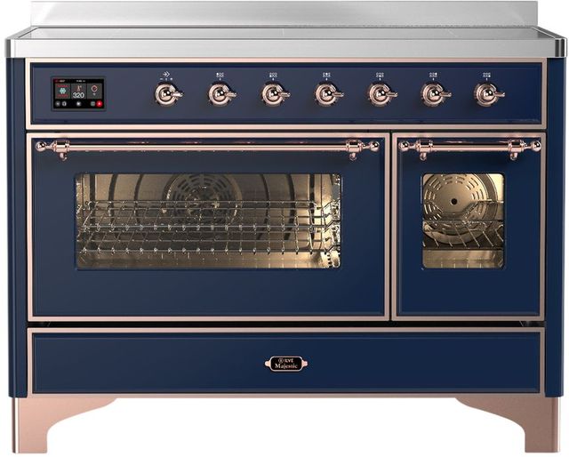 Ilve® Majestic III 48" Midnight Blue Pro Style Induction Range with Triple Glass Door and Copper Trim-0